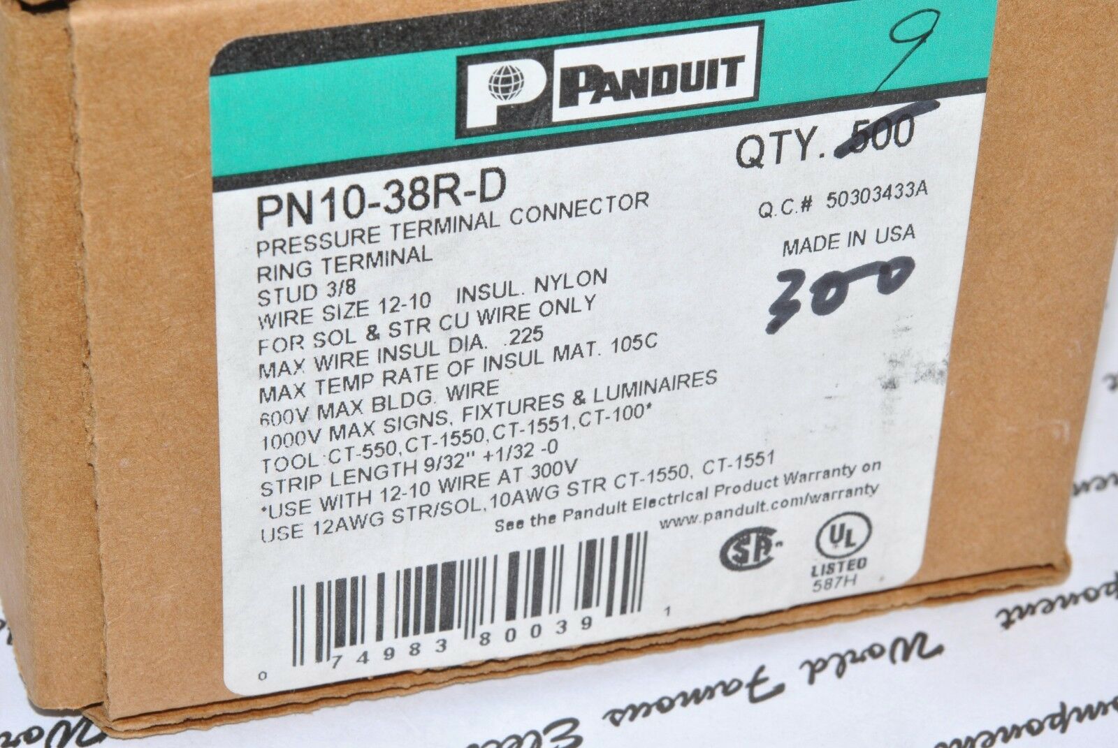 10pcs - PANDUIT PN10-38R-D STUD3/8 12-10AWG PRESSURE TERMINAL CONNECTOR