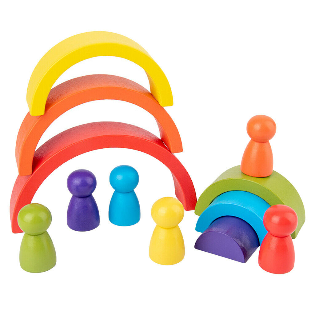12Pcs Wood Rainbow Color Stacking Blocks Fun Building Nesting Toys for Kids Boys