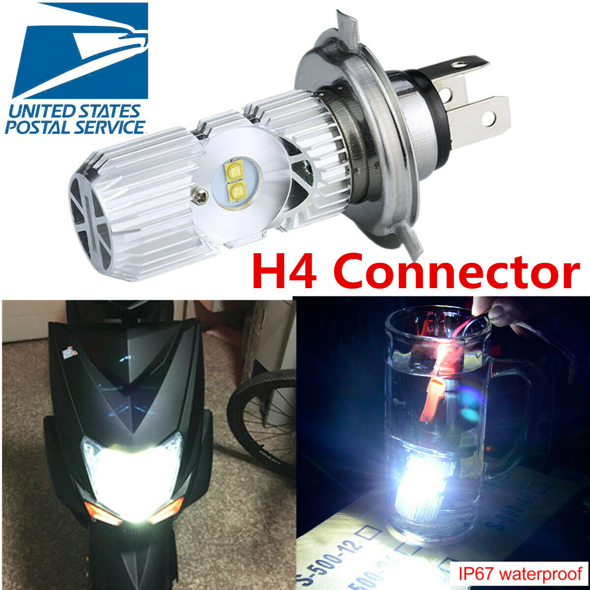 1 Pcs H4 Led White Motorcycle Headlight High /Low Beam  Double Side Illumination
