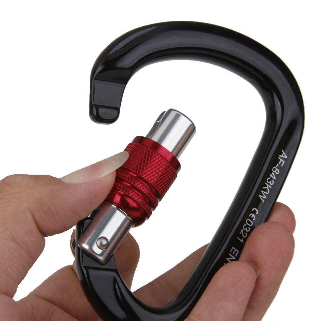 1pc Mountaineering Climbing Screw Locking Carabiner Aluminum 28KN Black Red