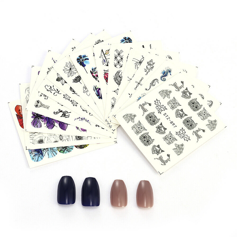 14Sheet Butterfly Nail Stickers Water Transfer Decals Nail Art Decor Tips Art