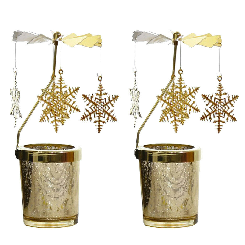 2pcs Rotatable Candle Holder Metal Tealight Candlestick Romantic Snowflake