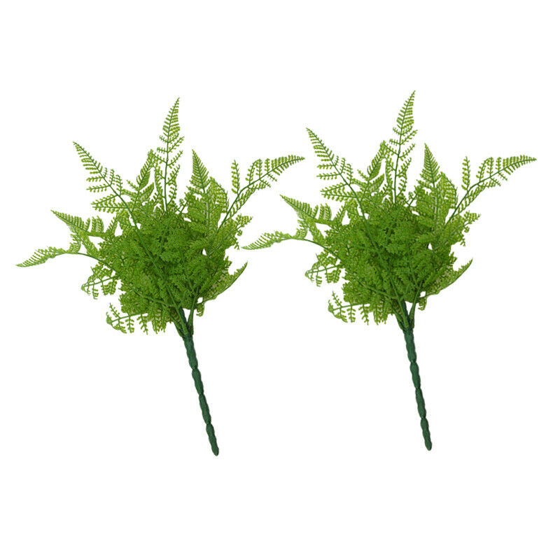 2 Pcs Green Imitation 5 Fork Fern Plastic Artificial Turf Leaves Plant Decor