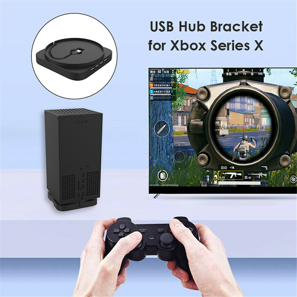 For Xbox Series X Vertical Stand with 4 Ports USB 2.0 Hub Blue Light Cradle Base