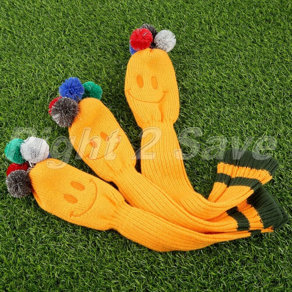 3Pcs/Pack Yellow Golf Club Knitted Pom Pom Headcovers For Titleist Taylormade