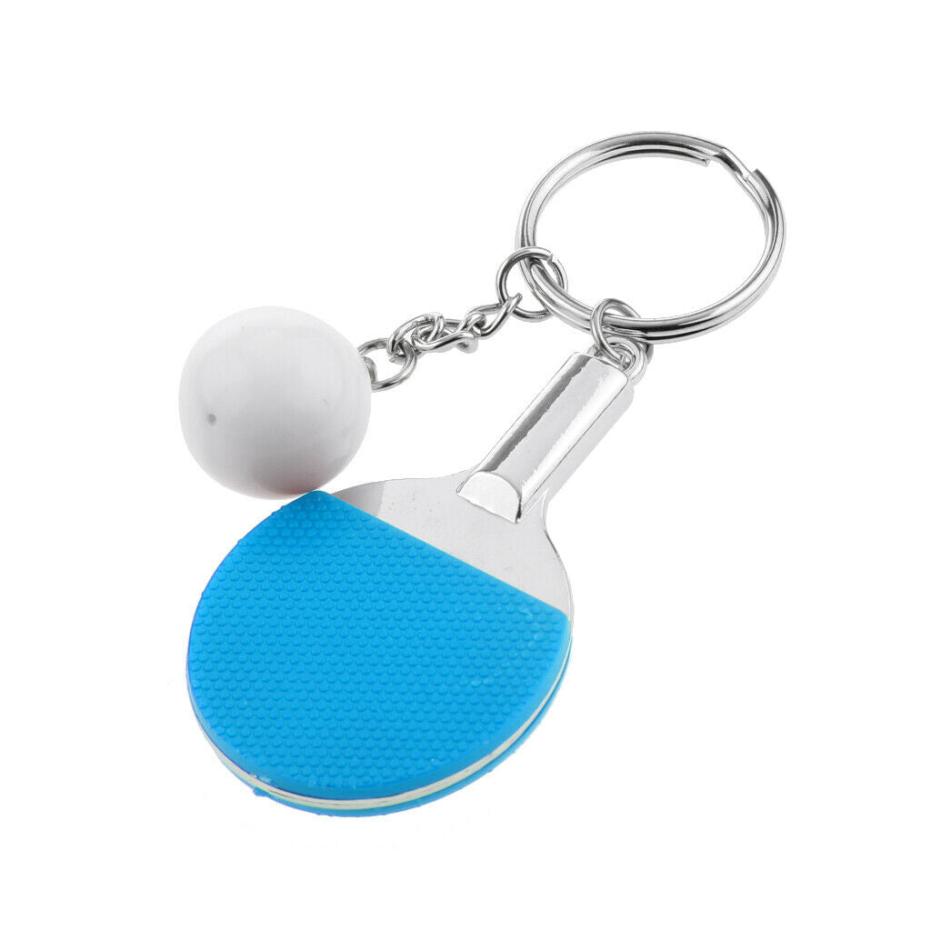 2Pc Couples Key Chain Table Tennis Ping-pong Racket & Ball Shape Red & Blue