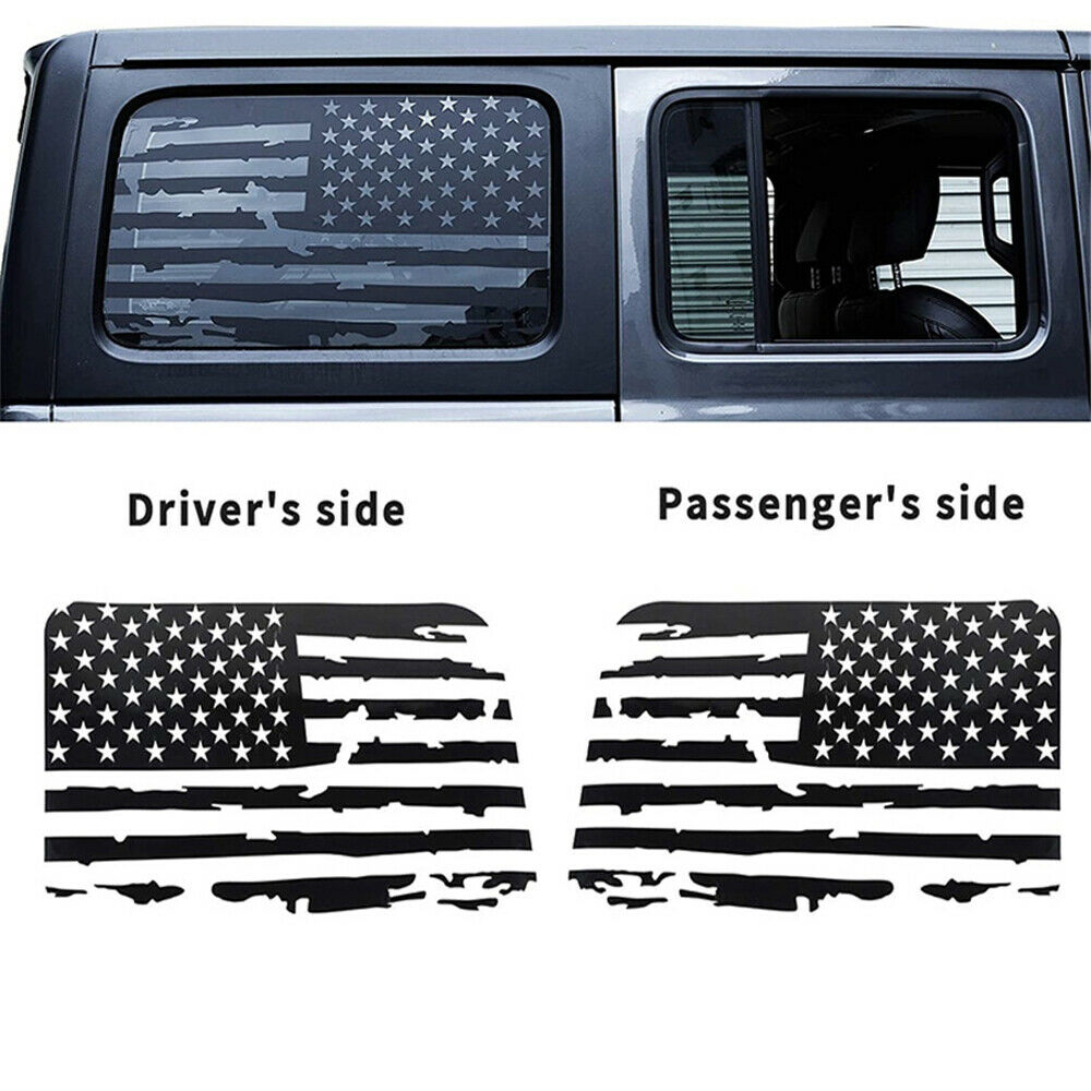For 2018-2021 Jeep Wrangler JL 4Door Rear Window USA Flag Decals Stickers Black