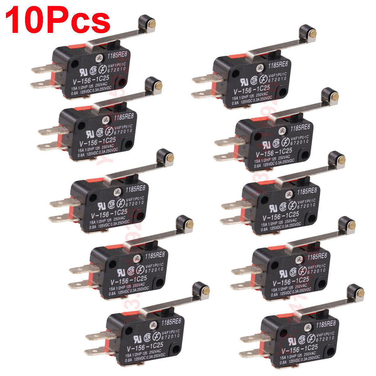 10Pcs V-156-1C25 Micro Limit Switch Long Hinge Roller Momentary SPDT Snap Action