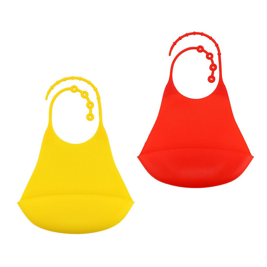 2 lot Silicone Bib Washable Mealtime Clothing Protector w/Crumb Catcher