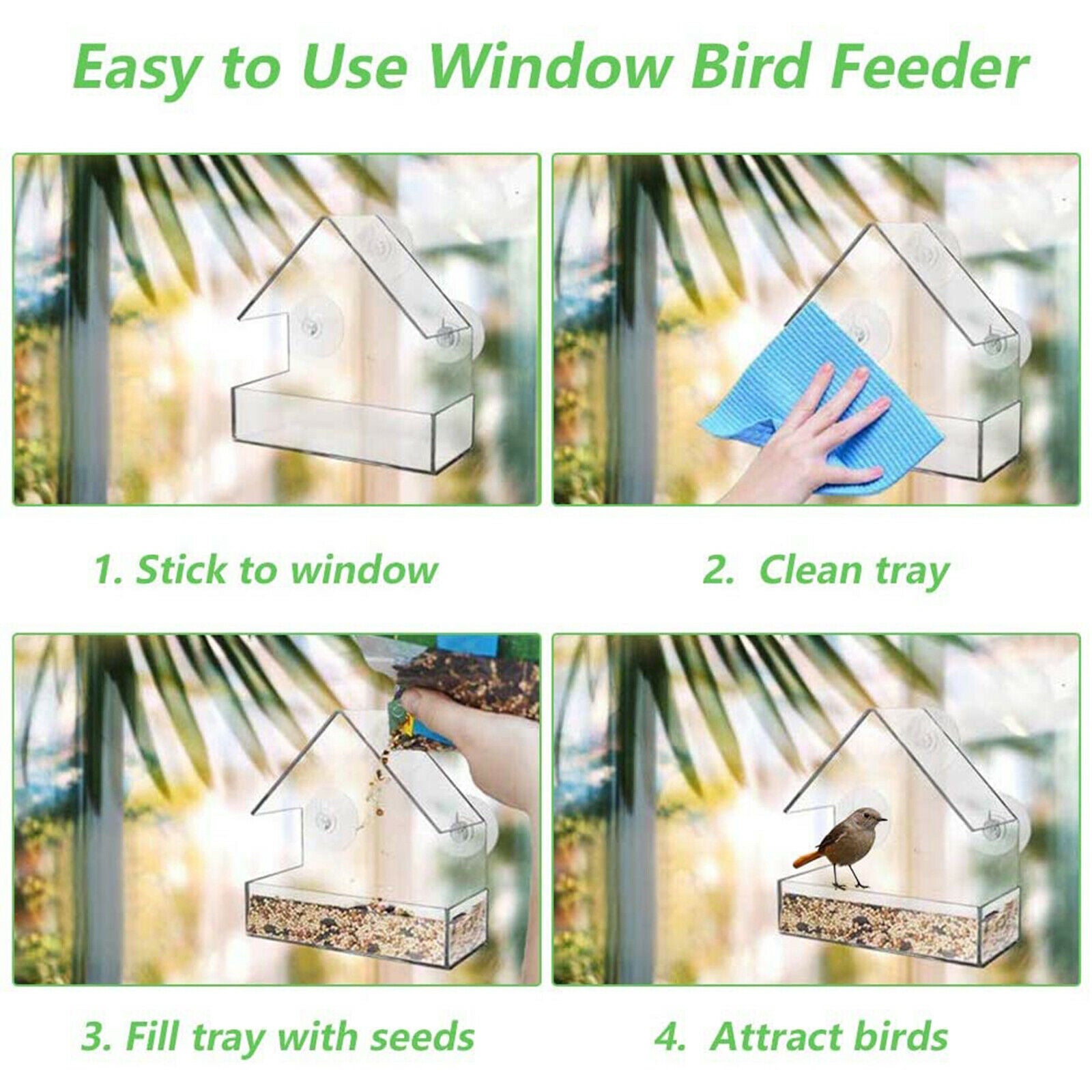 Clear Window Bird Feeder Birdfeeder Tray Birdhouse Kit Finch Patio Garden