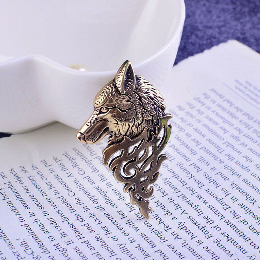 2Pcs Wolf Head Collar Pins Gothic Charm Alloy Brooch Pin Men's Jewelry Gift
