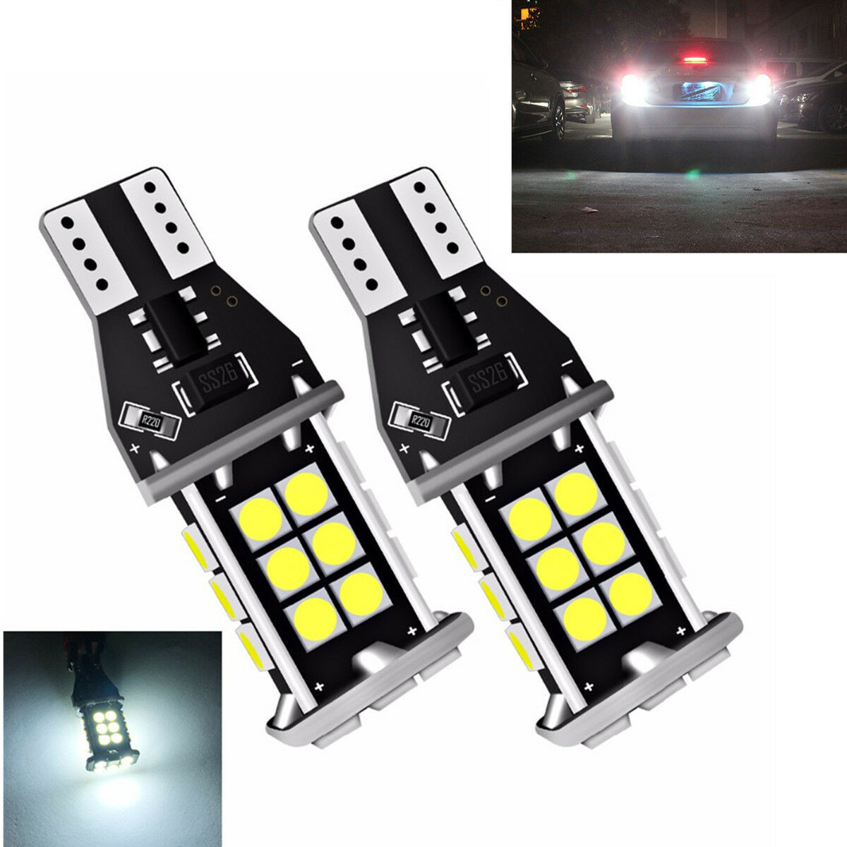 2pcs T15 Extremely Bright Error Free 24SMD LED Bulbs For Backup Reverse Lights