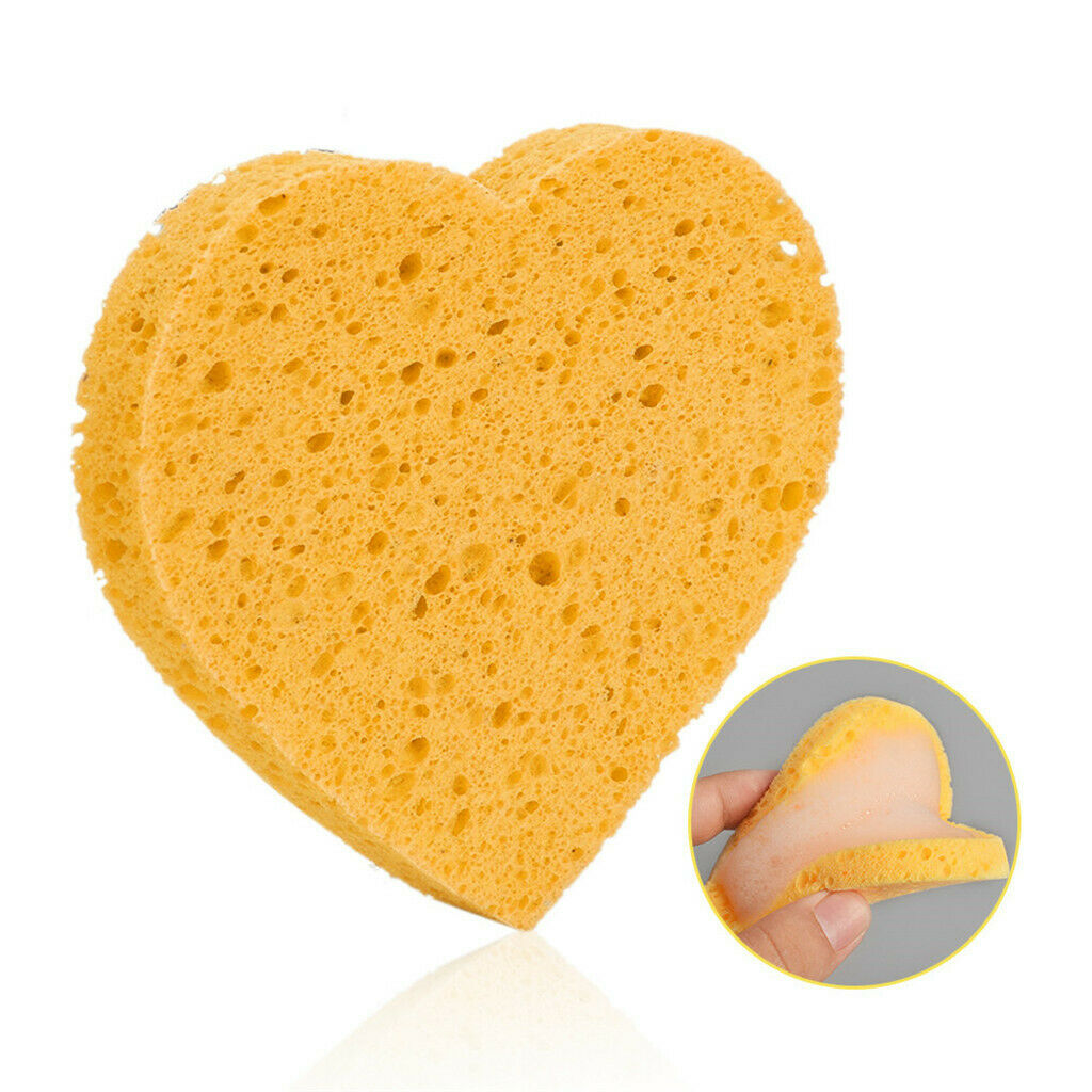 5x Heart Shaped Face Cleansing Sponge Washing Pad Makeup Removal Puff Yellow