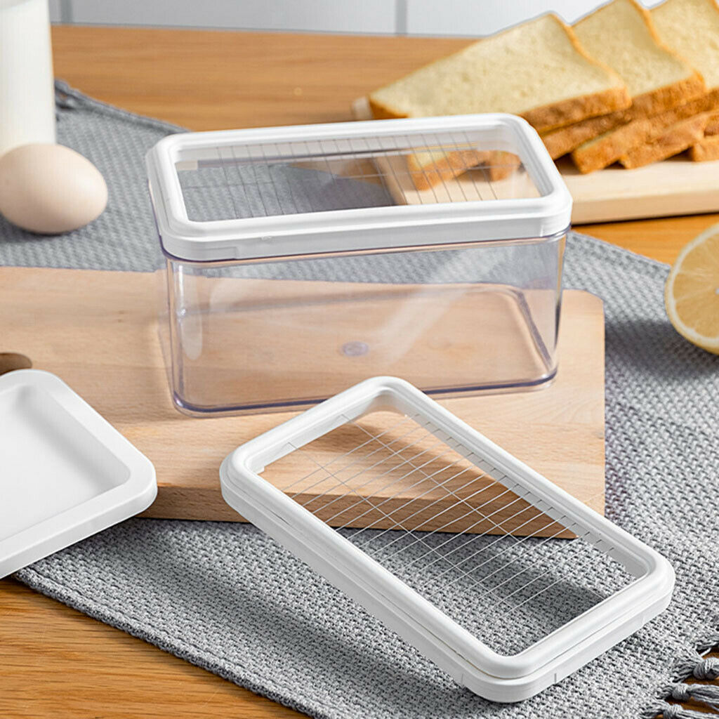 Rectangle Butter Dish with Lid Butter Slicer Cheese Fresh Box Three Grids