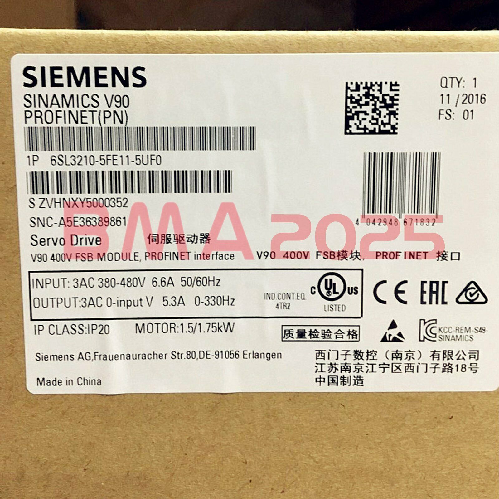 1PC New Servo Drive 6SL3210-5FE11-5UF0 1year warranty DHL free Ship SM9T