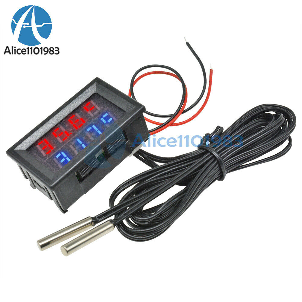 DC4V-28V Red Blue Dual LED Display Digital Thermometer Temperature Sensor Porbe