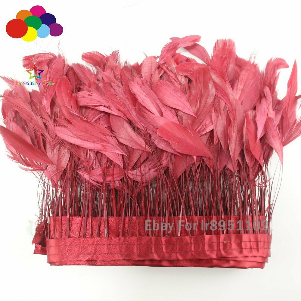 4-6Inch Factory 10 Meter Dyed wine red Stripped Rooster Coque Tail Feathers Trim