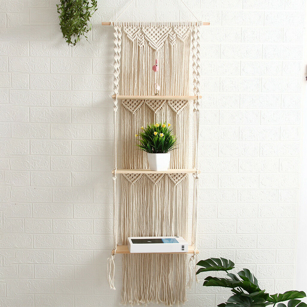 Bohemian Tapestry Wall Hanging Shelf 3 Tiers Shelves for Plants Organizer