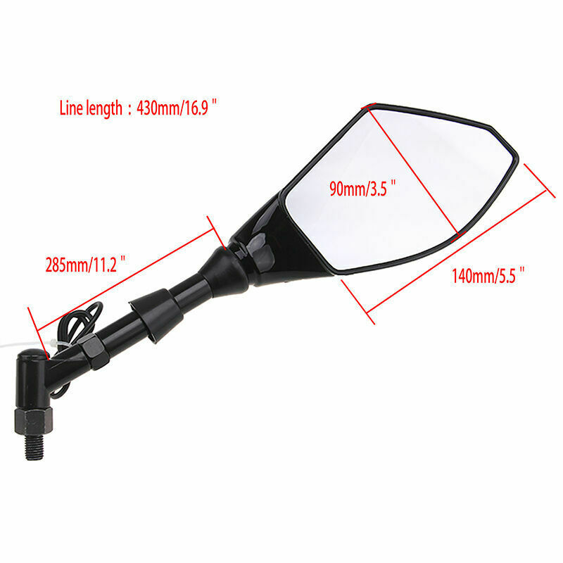 Universal Motorcycle Dirt Bike Black Rearview Mirrors with LED Turn Signal Light
