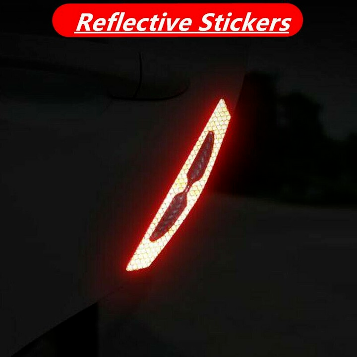 4pcs Red Car Door Anti-Collision Strip Reflective Stickers Carbon Fiber Pattern