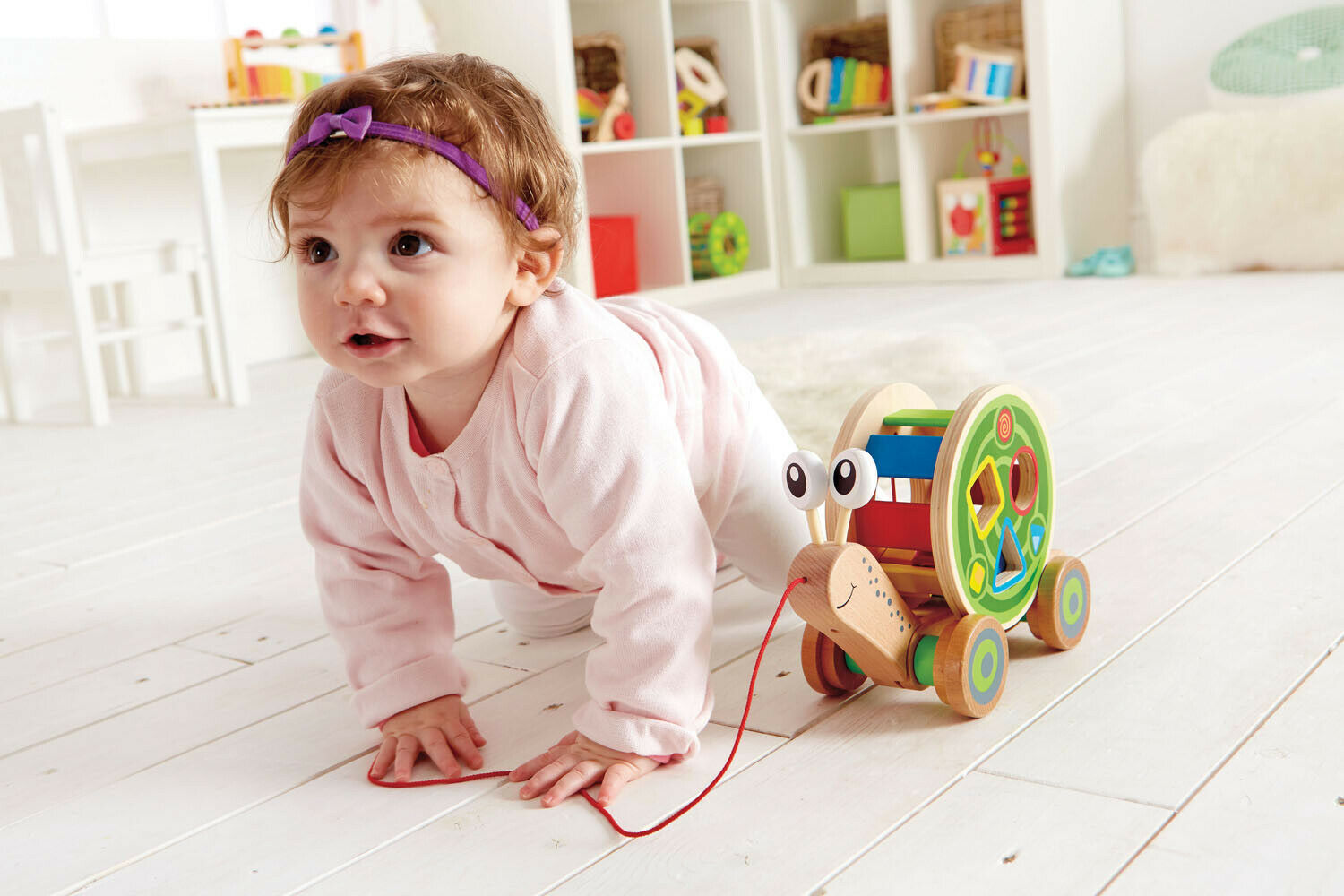 E0349 HAPE Walk-A-Long Snail Colour Wooden [Push & Pull] Baby Toddler Child 12M+