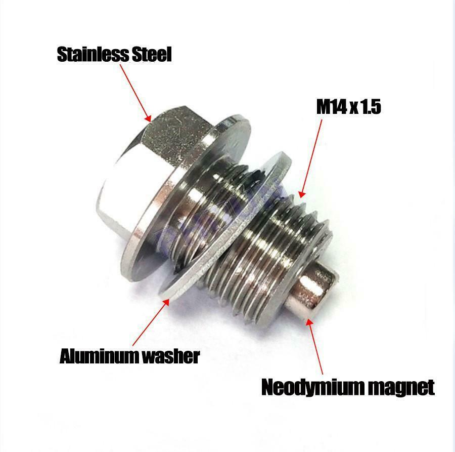 Stainless Steel M14 x 1.5 MM Oil Drain Plug w/ Magnet Aluminum Crush Washer