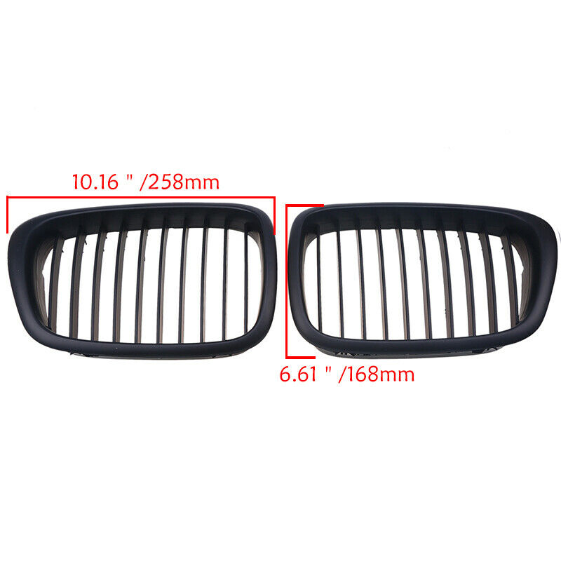 Pair Matt Black Front Kidney Radiator Grille Hood For BMW 5 Series E39 1999-2004
