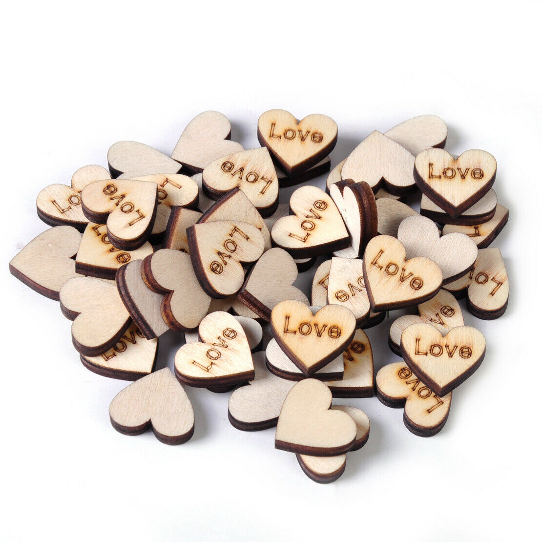 50 X Wooden Love Hearts - Craft Scrapbook Card Embellishments Wedding Charms An
