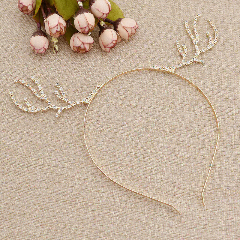 Crystal Rhinestone Antler Elk Horn Headband Hair Clasp Hoop Christmas Party Gift