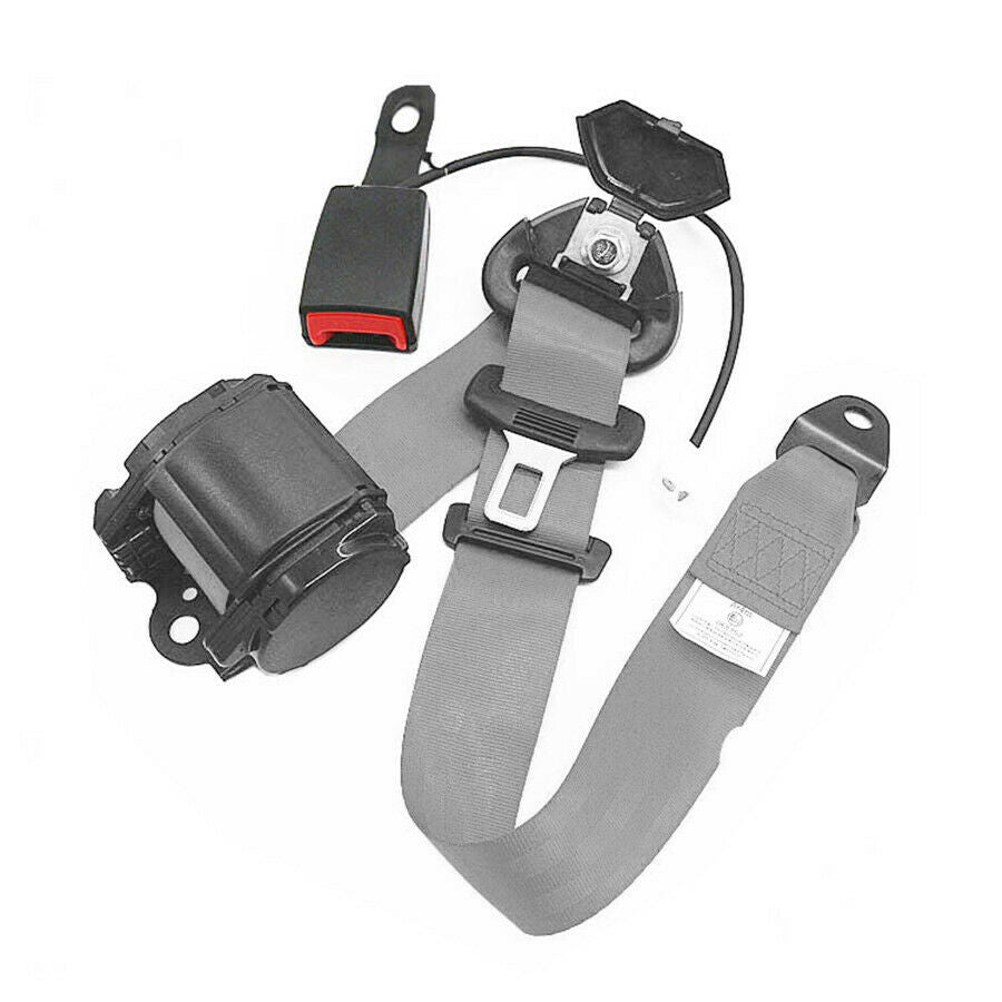 Grey 3 Point Retractable Iron Plate Style Car Seat Belt Lap with Warning Cable
