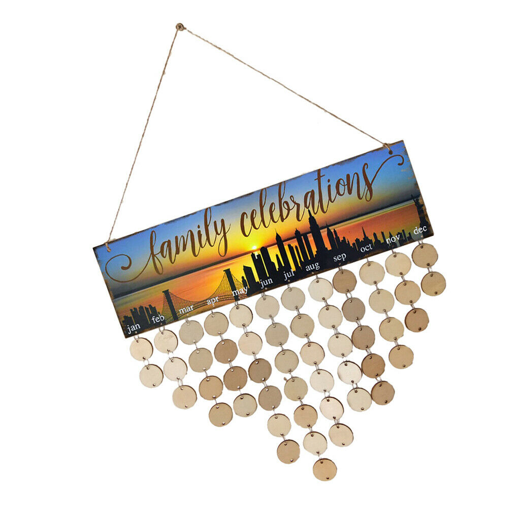 DIY Wooden Board Reminder Calendar with 50pcs Round Disc Family Celebrations