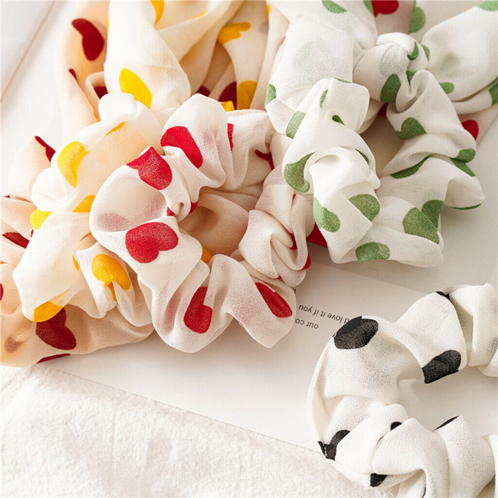 5x Cute Hair Scrunchies Heart Print Wide Ribbon Elastic Hair Ties Updo Tool