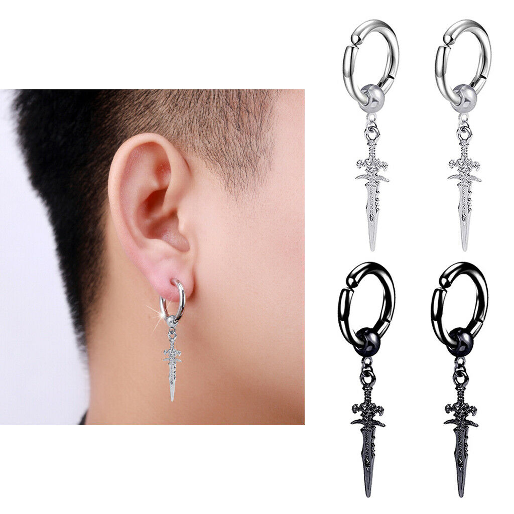 4pcs Stainless Steel Modern Long Dangle Earclips Spike Huggie Men & Women