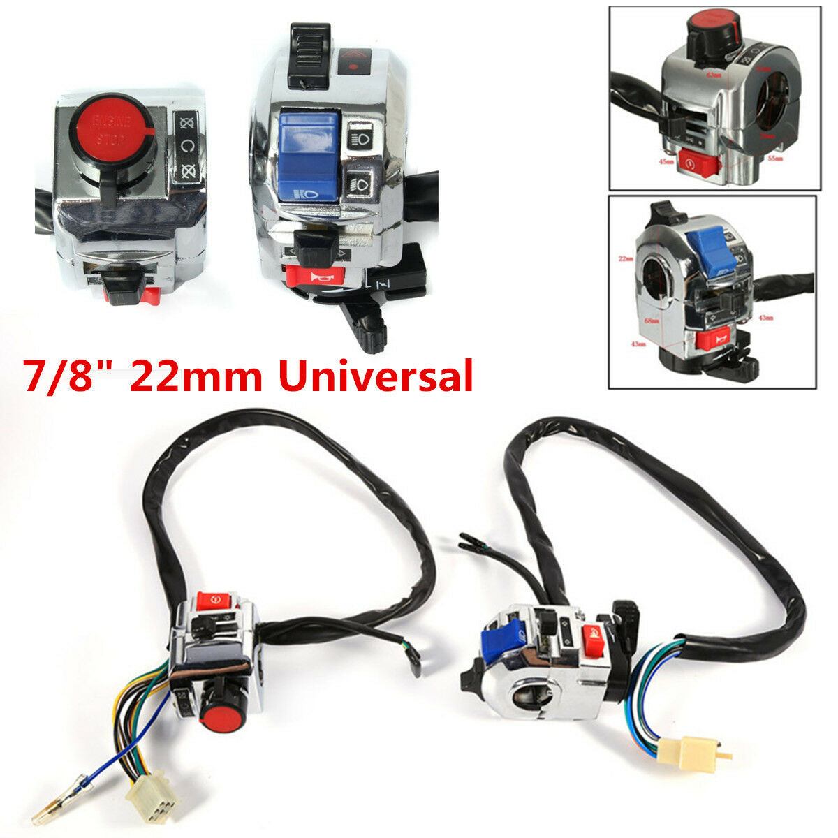 Pair Universal 7/8'' Motorcycle Handlebar Horn Turn Signal Light Control Switch