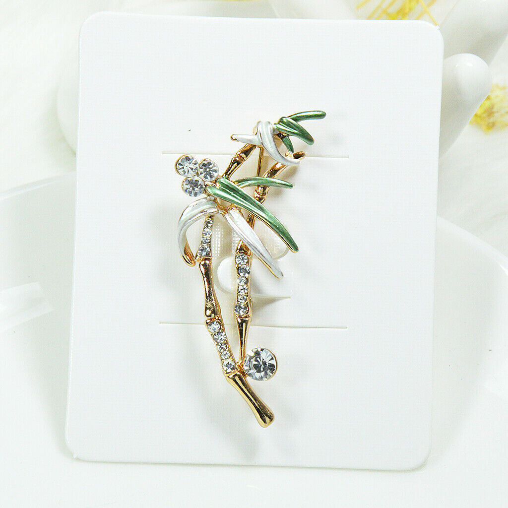 Natural Inspiration Bamboo Brooch Crystal Rhinestone Brooch Pin Green