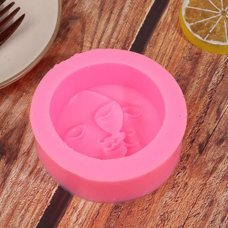 Pink Soap Mold Round Shape Sun Moon Faces Silicone Mold DIY Fondant Cake .l8