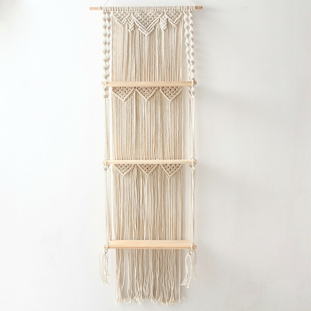 Handwoven Tapestry Macrame Wall Hanging Shelf Decor 3 Tiers Home Storage