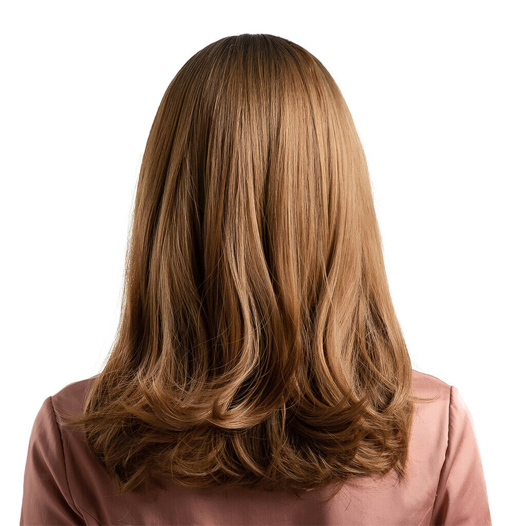 Women's Brown Long Straight Curly Wig 16 Inches Synthetic Middle Part Wigs For