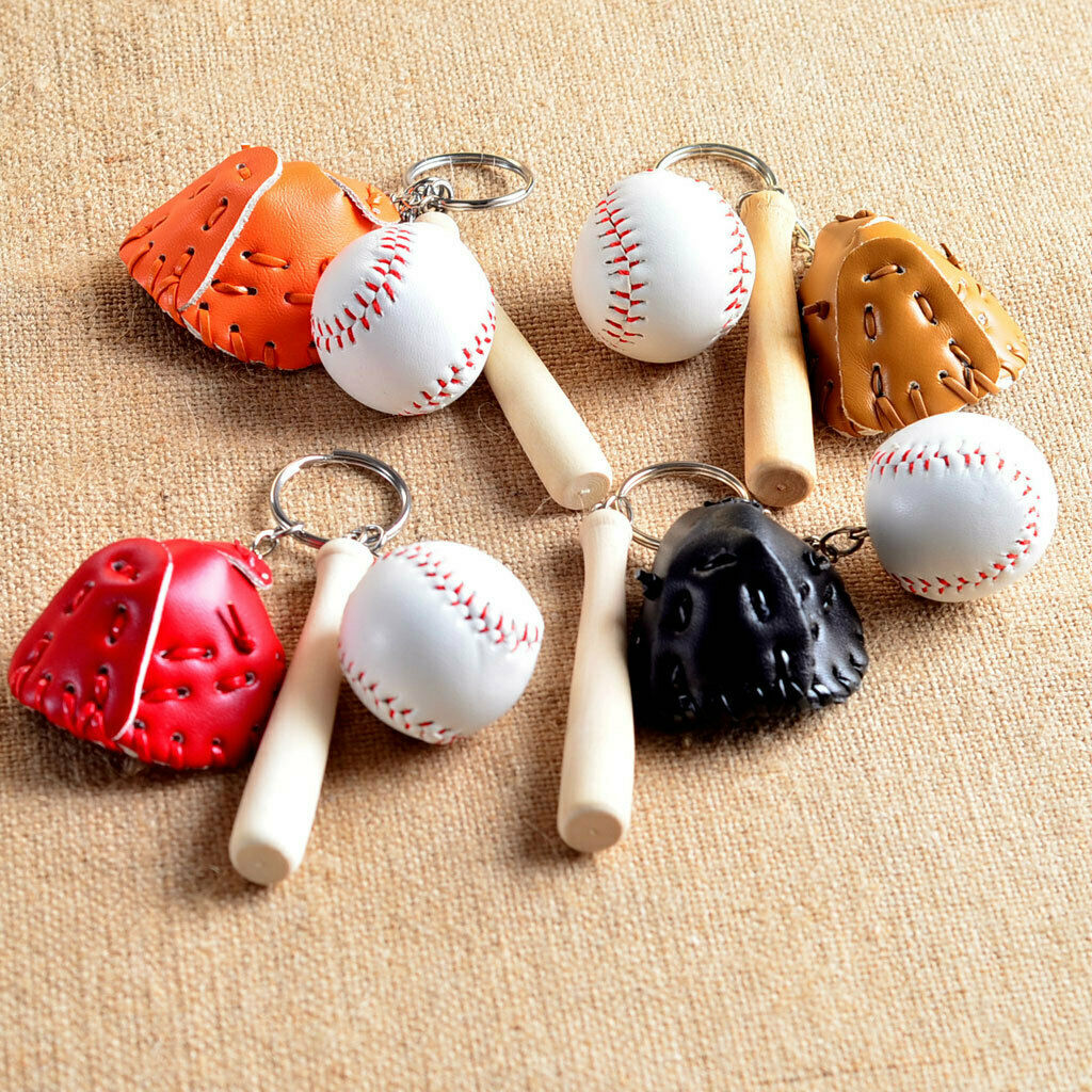 Mini Baseball Ball+Bat+Glove Set Pendant Keyring Key Chain Gift - Brown