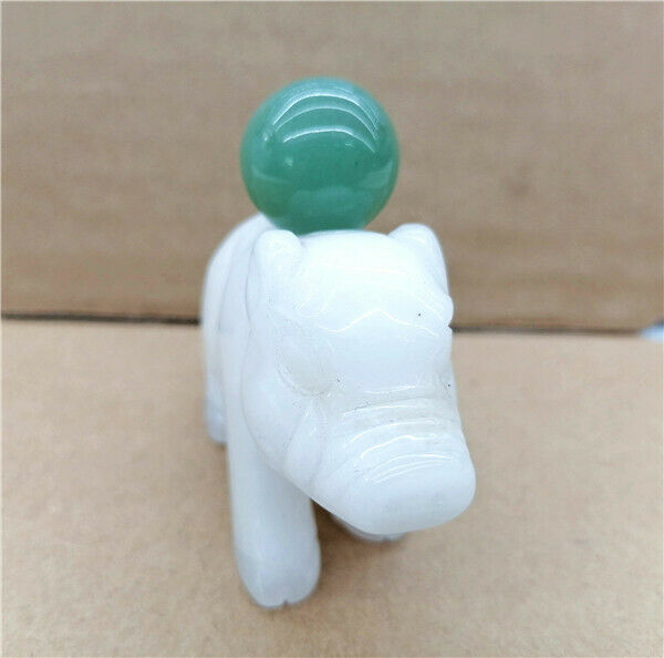 110g 66x48x25mm Lucky Pig Decoration White Aventurine Carved Decor Statue HH7550