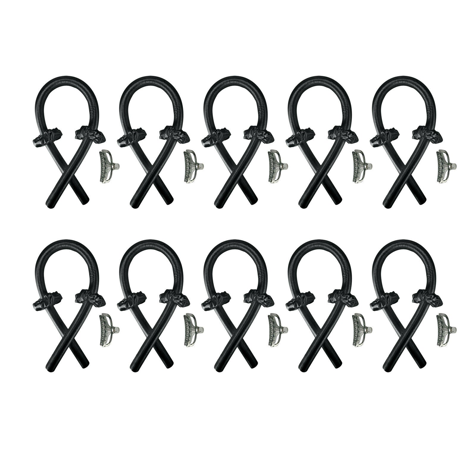 10x Styler Heatless Curling Rod Headband Silk Ribbon Formers DIY Black
