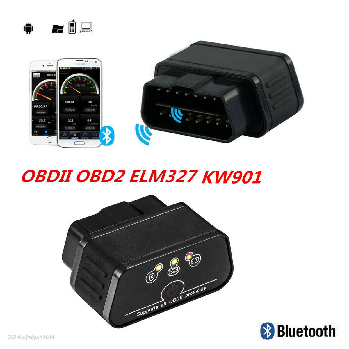 ELM327 OBDII OBD2 KW901 Car Fault Code Reader Bluetooth Diagnostic Scanner Tool