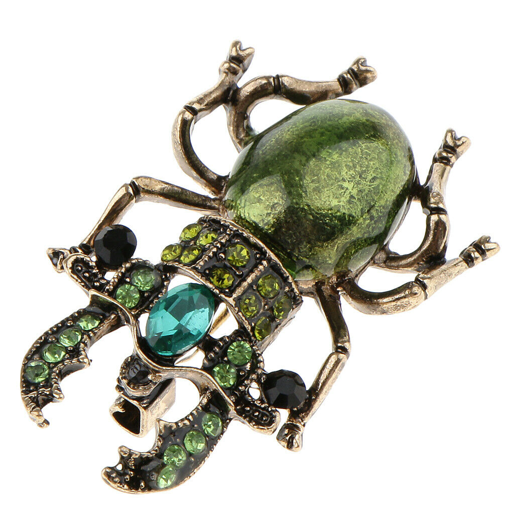 Chic Enamel Rhinestone Beetle Insect Brooch Pin Costume Jewelry  Green