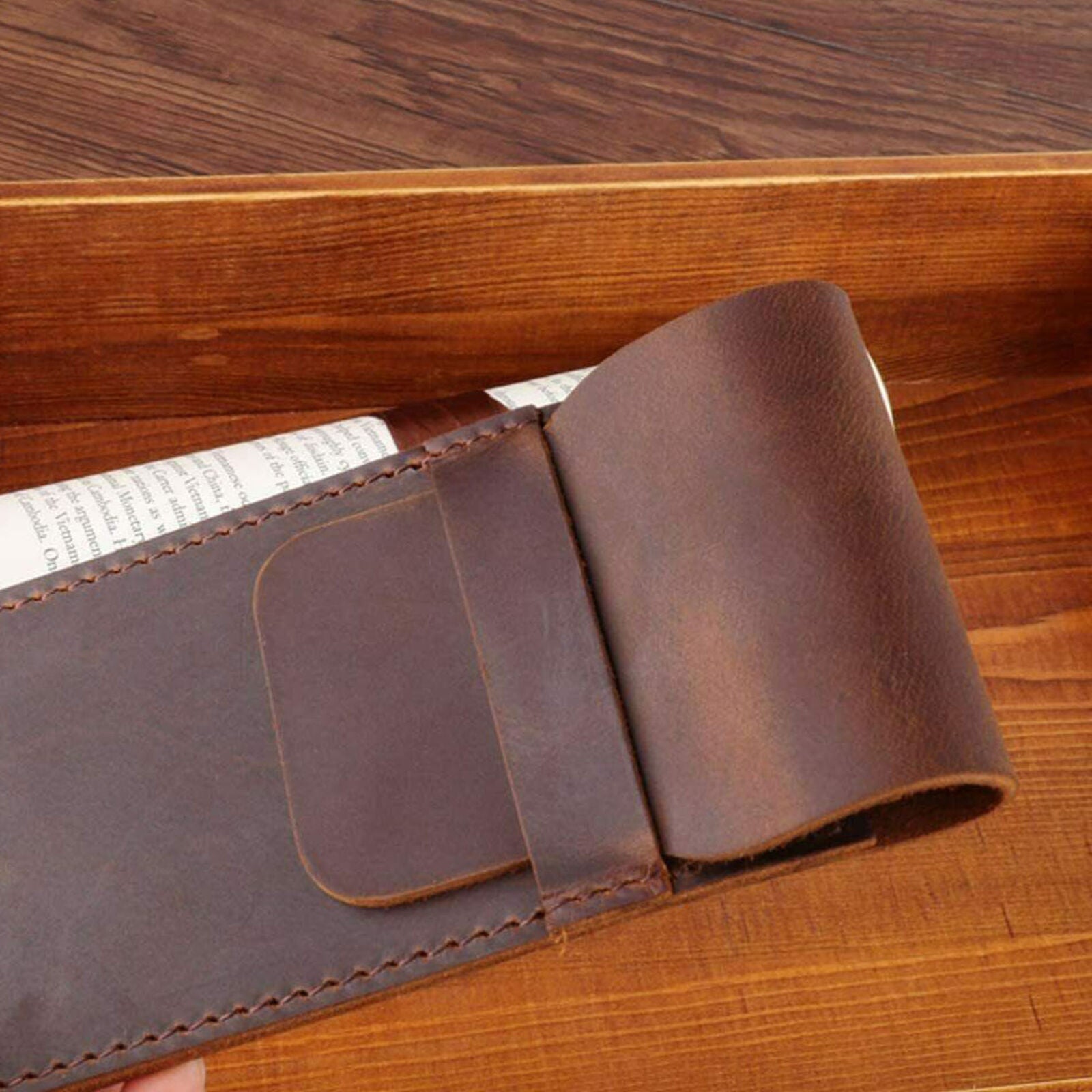 Brown Soft Leather Pencil Fountain Pen Storage Case Pens Pouch Bag Holder