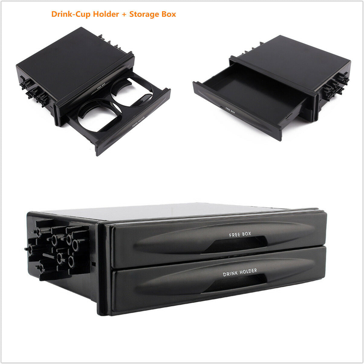 Universal Car Dash Trim Double Din Radio Pocket Kit Drink Cup Holder Storage Box