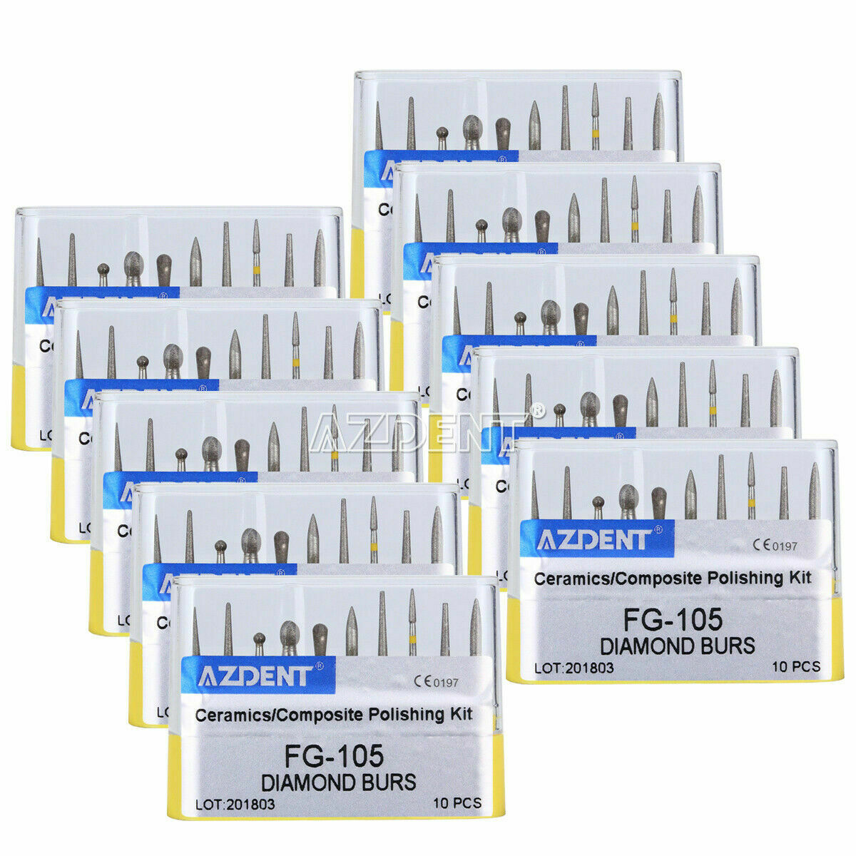 50 Packs Dental Diamond Coated Burs FG-105 Ceramics Composite Polishing Drill