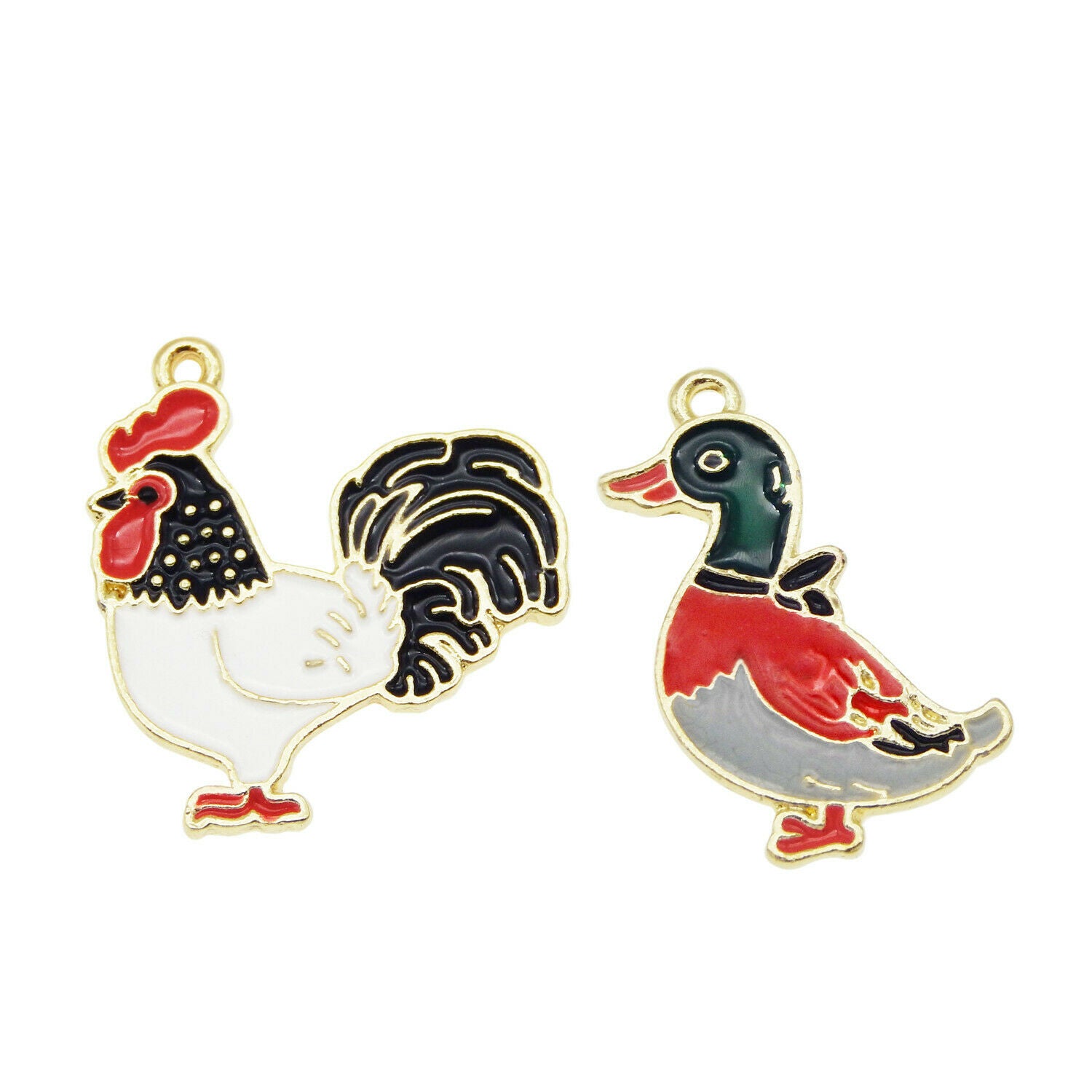 8 PCS Assorted Poultry Enamel Charm Chicken Rouster Duck Pendant Bracelet Crafts