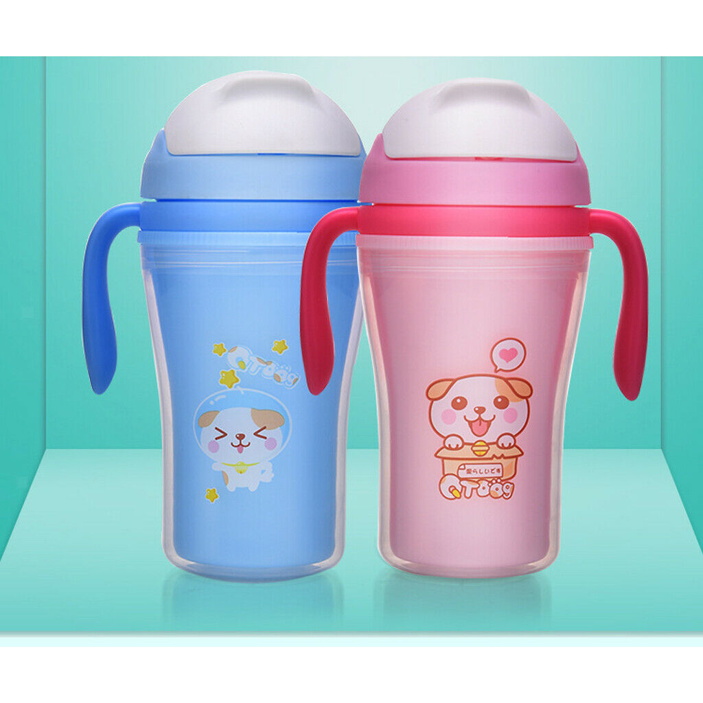 Baby Straw Sippy Cups Drink Bottle Toddler Training 300ML Blue with Handles
