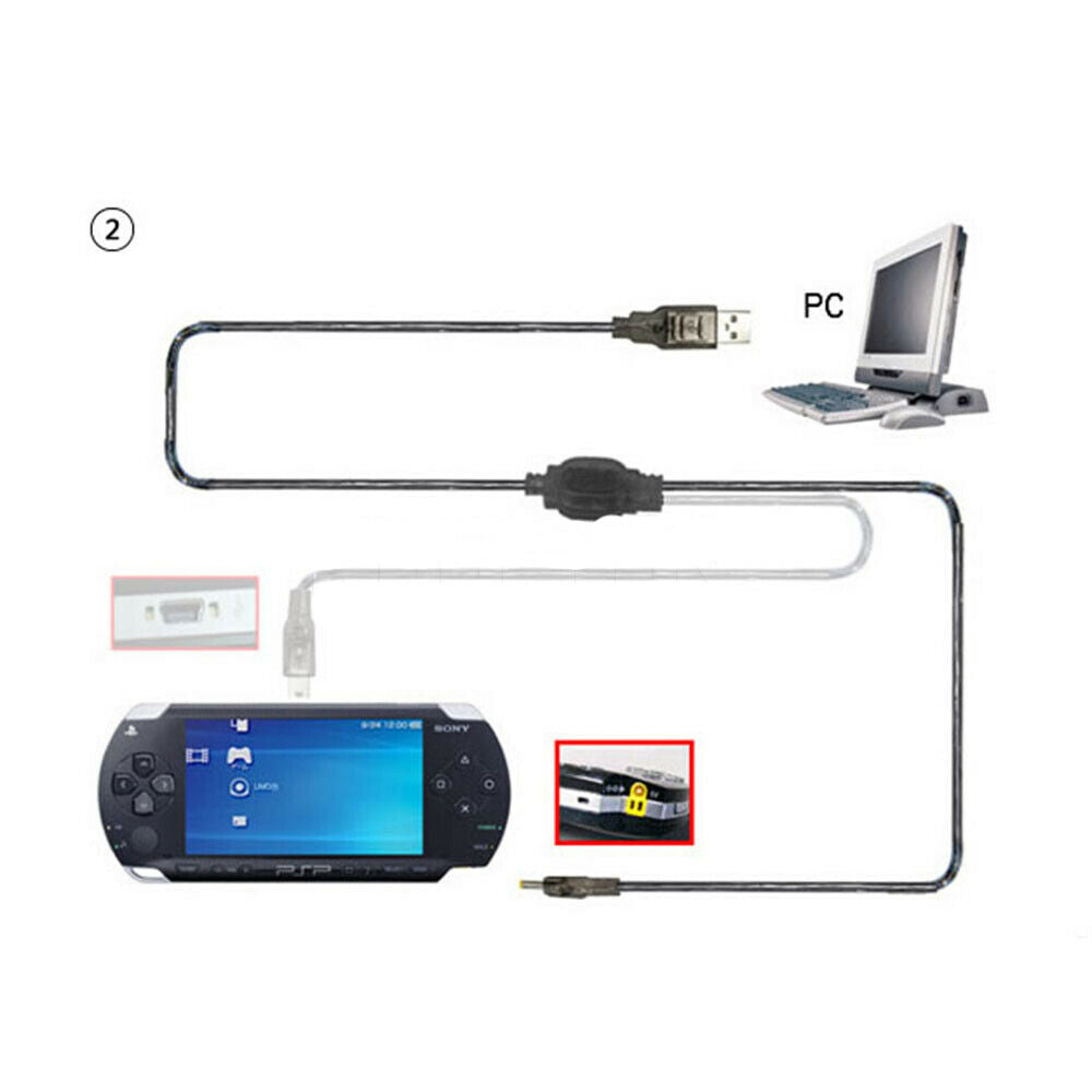 Newest 2 in 1 USB Data Cable + Charging Cable Cord For Sony PSP 2000 3000