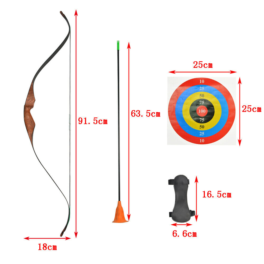 Youth Recurve Bow Arrow Set Wooden Archery Junior Target Children Kids Gift